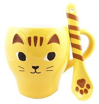 Feline Yellow Kitty Cat Ceramic Mug Coffee Cup With Spoon Home &amp; Kitchen... - £29.71 GBP