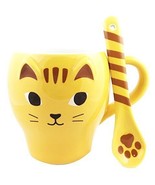 Feline Yellow Kitty Cat Ceramic Mug Coffee Cup With Spoon Home &amp; Kitchen... - £29.89 GBP