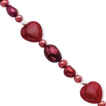 Sterling Silver Red Jade Hearts/Freshwater Cultured Pearl Bracelet - £30.44 GBP