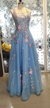 Halter Sleeveless Floor Length 3D Flower Organza Bows Sky Blue Dresses - £116.93 GBP