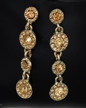 Vtg Gold Tone Clear Rhinestone Pave Circle Dangle Earrings Statement Fas... - £15.42 GBP