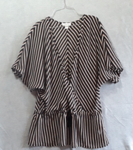 Coldwater Creek Womens Striped Top Size 16 Black Beige Short Sleeve Semi-Sheer - £9.06 GBP
