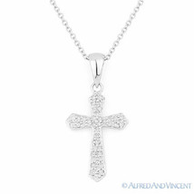 0.12ct Round Cut Diamond Cross Charm Crucifix Pendant Necklace in 14k White Gold - £222.59 GBP