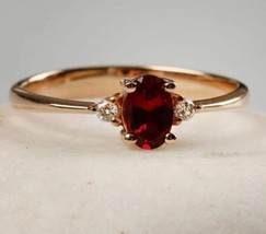 Red Garnet Engagement Ring, 14K Gold Plated Oval Cut Promise Ring, Gift For Her - £44.43 GBP