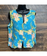 Anna Ocean Silk Vest Top Womens XL Blue Floral Button Resort Tropical Beach - $1,012.28 MXN