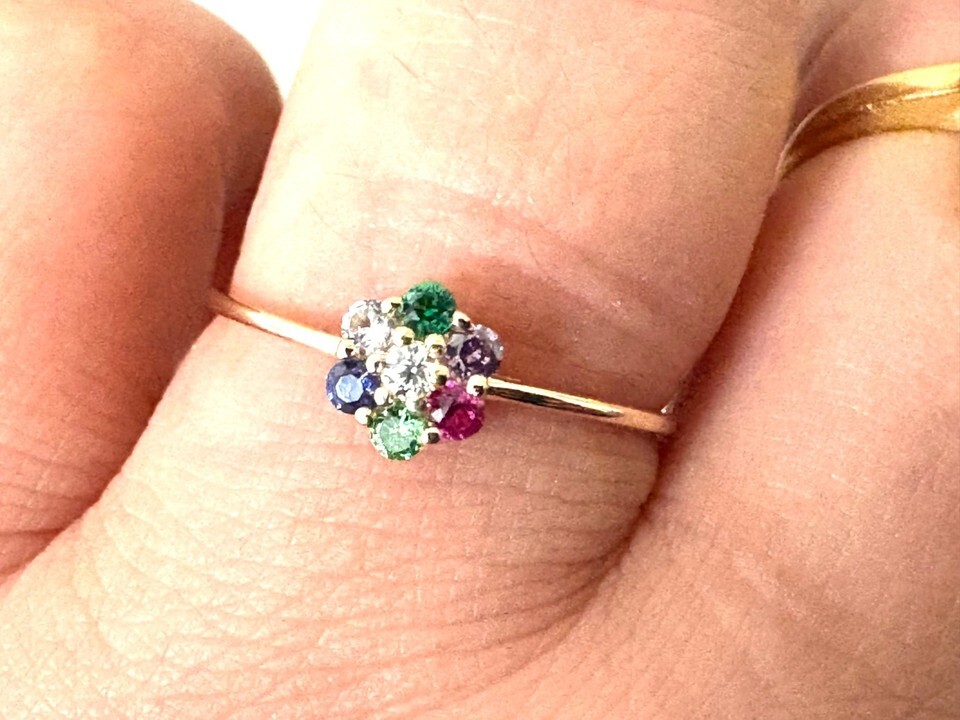 14k Gold flower ring sapphire ruby Amethyst cluster gold ring - stone queen Item image 4