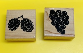 JRL Design Wooden Rubber Stamps Raspberry Grapes Set of 2 Fruit Stamp - £7.08 GBP