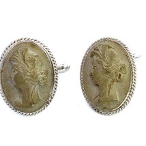 Vintage Sterling Silver Stunning Carved Lava Stone Cameo Cufflinks - £51.43 GBP