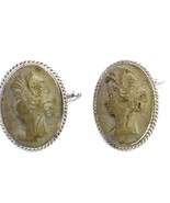 Vintage Sterling Silver Stunning Carved Lava Stone Cameo Cufflinks - $64.35