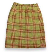 Vtg ILGWU Golden Mustard Red Green Plaid Windowpane Wool Pencil Skirt 25”W - £21.36 GBP