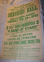 1943 WWII RAF ROYAL AIR FORCE SERVICES BALL DANCE POSTER WISBECH CAMBRID... - $148.49