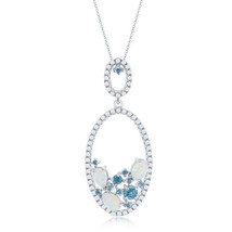 Sterling Silver Double Oval White Opal with Blue and White CZ Pendant - £53.14 GBP