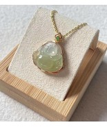 Natural Non-heated Icy Yellow Jadeite Jade Buddha Pendant 18K Solid Rose... - $317.00