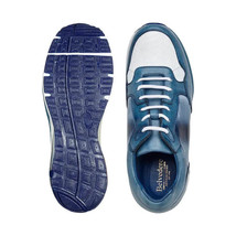 Belvedere Gino Genuine Ostrich,Italian Calf Leather Sneaker Blue White E24 image 4