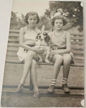 5x7 In. Photo of two young girls with their dog on a Bench 1930-40s era - £6.04 GBP