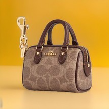 Coach Mini Rowan Bag Charm  Tan/Brown Signature Canvas &amp; Leather - £78.08 GBP