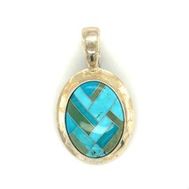 Vintage Sterling Signed Carolyn Pollack Relios Inlay Turquoise Enhancer Pendant - £75.16 GBP