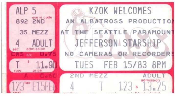 Primary image for Jefferson Starship Ticket Stub Février 15 1983 Seattle Washington