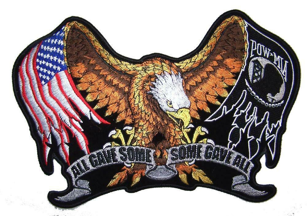 JUMBO 11 IN AMERICAN FLAG POW MIA ON WINGS EAGLE JACKET BACK PATCH JBP082 USA