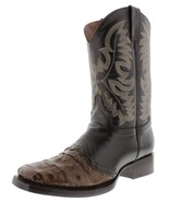 Mens Cowboy Boots Crocodile Skin Overlay Brown Leather Square Toe Size 1... - $179.99