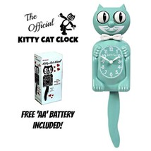 OCEAN WAVES KITTY CAT CLOCK (3/4 Size) 12.75&quot; Green Free Battery Kit-Cat... - £47.95 GBP