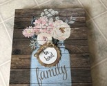 Mason Jar Family Wall Art Pallet Background Sign White Flowers  be Kind - $21.25