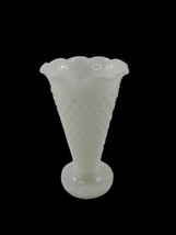 Vintage Hobnail White Milk Glass Flower Vase Pressed Bubble Dots Dashes Pattern  - £11.55 GBP