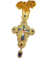 18K Gold Plated Pectoral Cross Multi Zircons Crystallized Elements Christian Pri - £137.30 GBP