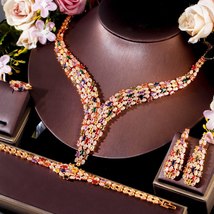 4pcs Multicolor Cubic Zirconia Nigerian Dubai Gold Plated Bridal Jewelry Sets fo - £60.15 GBP