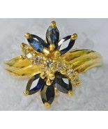 Natural .75ctw Sapphire Diamond Cluster Cocktail Ring 14kt Yello Gold 3.5gm - $8,250.49 MXN