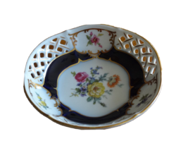Kaiser W.Germany Blue Gold Lattice Trinket Ring Jewelry Candy Dish Weima... - $18.99