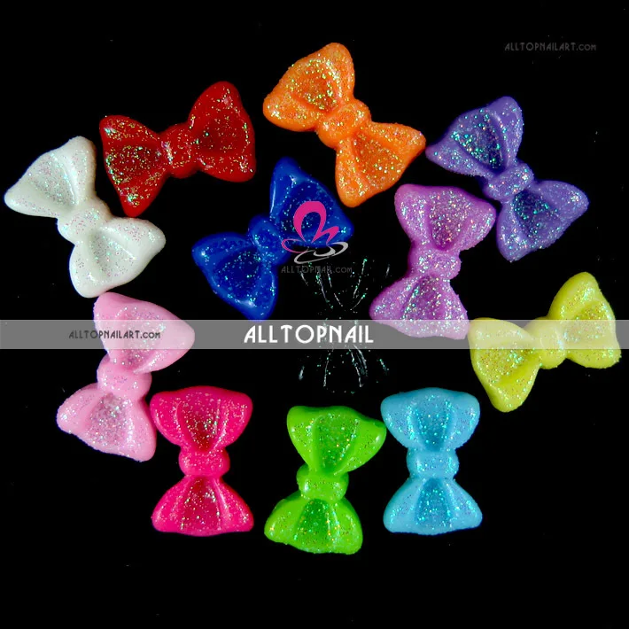 100pcs Mix Color 3D Glitters Bow Tie Nail Bowtie Acrylic Nail Art Resin - £14.60 GBP