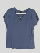 Rafaella Royal Blue Short Sleeve Metal Keyhole Neck Shirt Top Size Large Petite - £5.30 GBP