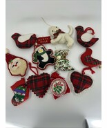 Lot 11 VTG Stuffed Fabric Christmas Ornaments Patchwork Handmade Felt Plaid - $367.50 MXN