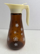 Vintage Thatcher Amber Glass Daisy Flower Pattern Syrup Dispenser Pitcher - $9.45