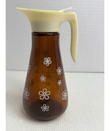 Vintage Thatcher Amber Glass Daisy Flower Pattern Syrup Dispenser Pitcher - $13.26 CAD
