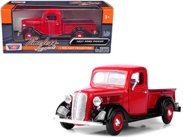 1937 Ford Pickup Truck Red Black 1/24 Diecast Car Motormax - £27.68 GBP