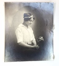 Vintage Photograph Young Lady Staring at Flower Cannot Confirm If It&#39;s O... - $10.00