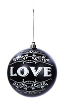 Kurt S. Adler 4.25&quot; Shatterproof Black &amp; White Painted &quot;Love&quot; Ball Xmas Ornament - £7.11 GBP