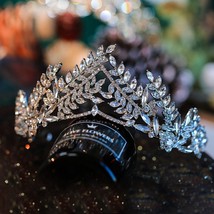  Crystal Leaf Wedding Crown For Bride Headpiece Baroque Tiara And Crown Fashion  - £14.86 GBP