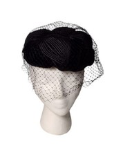Vintage Velvet Satin 50s Womens Dress Church Hat Black Veil Netting Funeral - $34.19