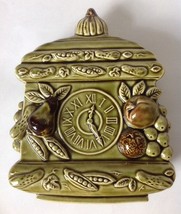 An item in the Pottery & Glass category: Tilso Kitchen Clock Wall Pocket Planter w Fruit Avocado Green Japan Vintage MCM