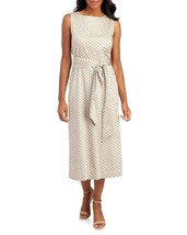 New Anne Klein Beige Polka Dots A Line Cotton Belted Midi Dress Size L $129 - £59.78 GBP