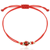 Kabbalah Red String Bracelet 14k Solid Gold &amp; Enamel Ladybug Charm for Luck - £97.39 GBP