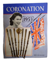 Queen Elizabeth Bobby Pins 1953 Coronation Crown Pin UK Flag Original  Vintage - £27.28 GBP