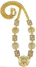 Medusa Necklace New 5 Pendant Head 6 Square Inserts 39 Inch 10 MM Cuban Link - £39.95 GBP