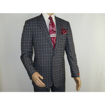 Mens Suit RENOIR English Plaid Window Pane Stretch Slim Fit Comfort 293-14 Gray image 11