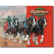 Anheuser Busch Budweiser Beer Bud Clydesdales Horses Retro Vintage Tin Sign New - $15.99