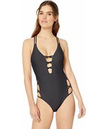 Jessica Simpson Plunging Strappy One-Piece SWIMSUIT BLACK SZ L NEW - $59.90 CAD