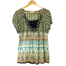 Dress Barn Cap Sleeve Blouse Top Womens size XL Semi Sheer Boho Print MultiColor - £17.97 GBP